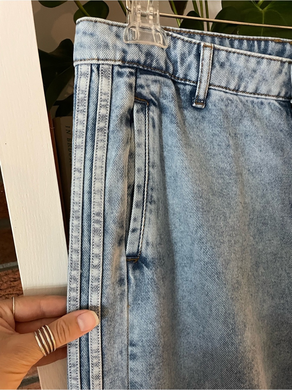 ADIDAS Washed Blue Wide-Leg Jeans with 3 Stripes - Picture 4 of 11